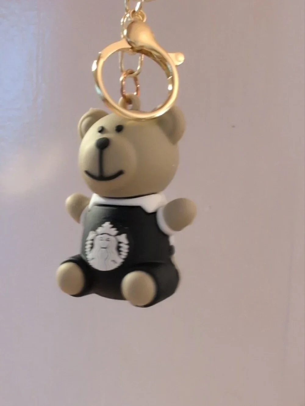 Gold-Accent Beige Bear Keychain Charm - Fashionable Bag Accessory